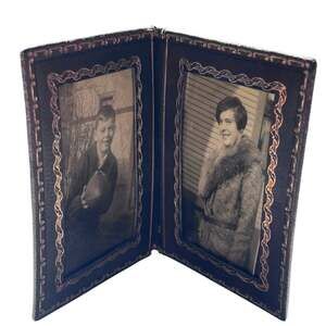 Vintage Black & White Photographs in Small Black Leather Booklet Frame